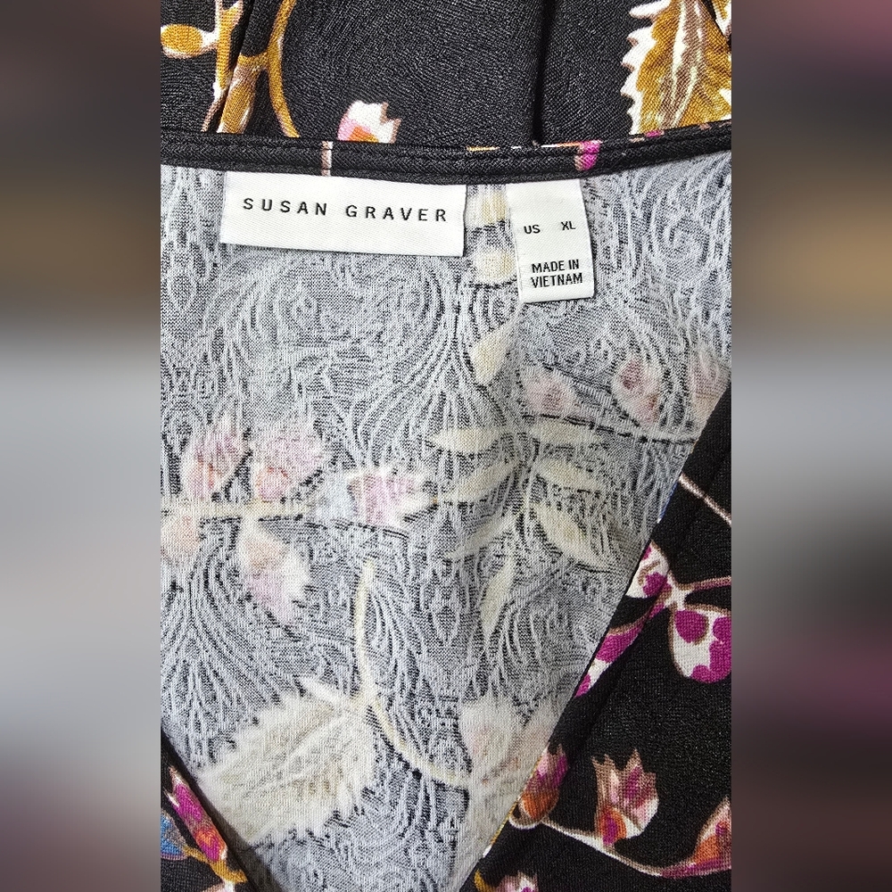 Susan Graver women XL blouse floral v-neck long sleeve dark fairy cottgecore - Picture 8 of 8